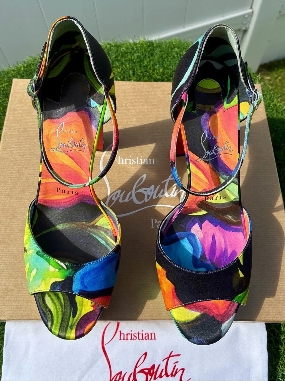 CHRISTIAN LOUBOUTIN SANDALOO BLACK MULTICOLOR SATIN LEATHER PLATFORM SANDAL SZ39